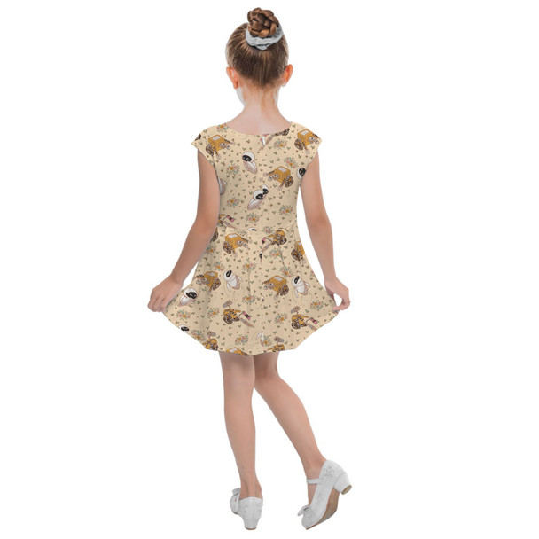 Girls Cap Sleeve Pleated Dress - Floral Wall-E and Eve