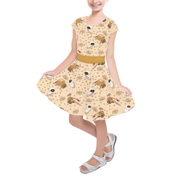 Girls Short Sleeve Skater Dress - Floral Wall-E and Eve