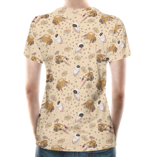 Women's Cotton Blend T-Shirt - Floral Wall-E and Eve