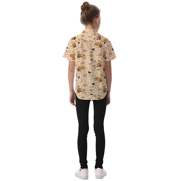 Kids' Button Down Short Sleeve Shirt - Floral Wall-E and Eve