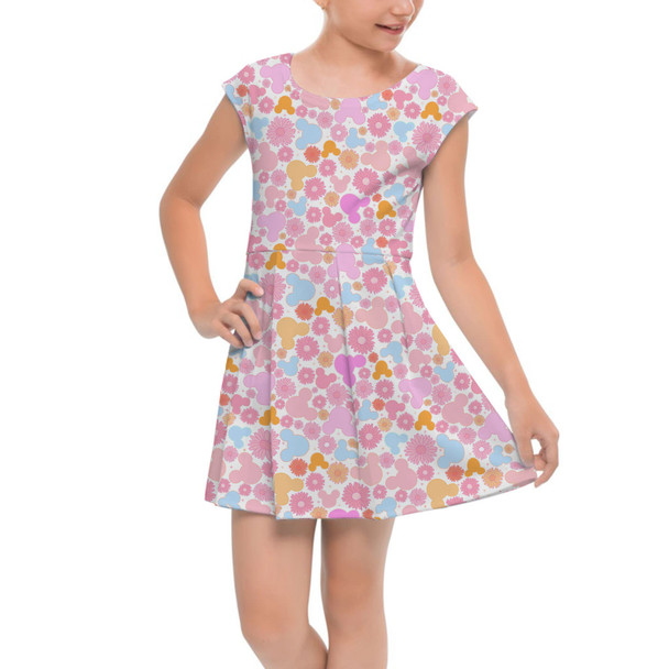 Girls Cap Sleeve Pleated Dress - Floral Hippie Mouse