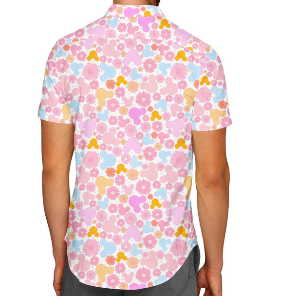 Men's Button Down Short Sleeve Shirt - Floral Hippie Mouse