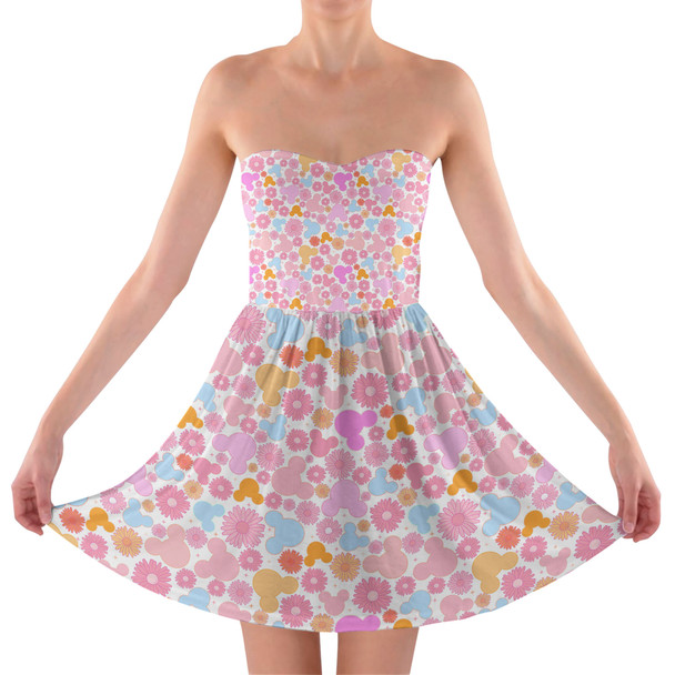 Sweetheart Strapless Skater Dress - Floral Hippie Mouse
