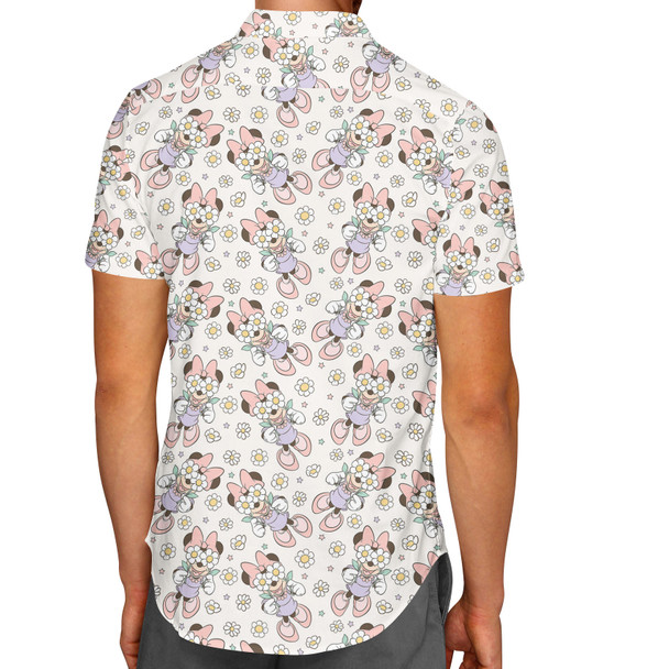 Men's Button Down Short Sleeve Shirt - Minnie Mouse with Daisies