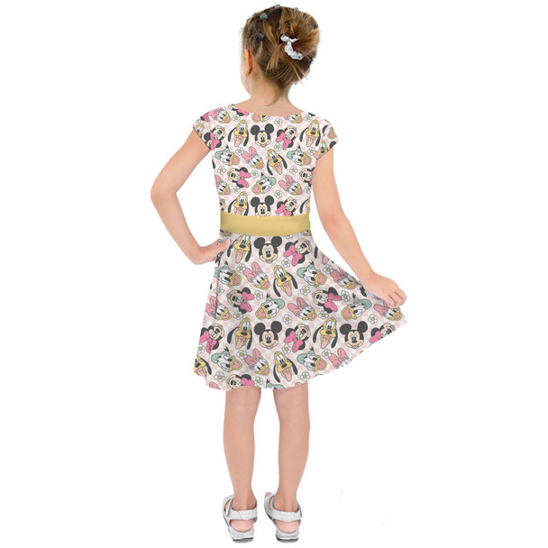 Girls Short Sleeve Skater Dress - Spring Mickey and Friends