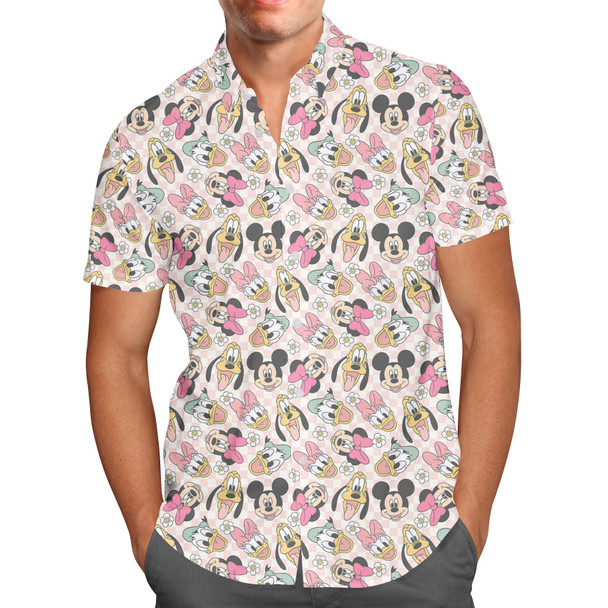 Men's Button Down Short Sleeve Shirt - Spring Mickey and Friends