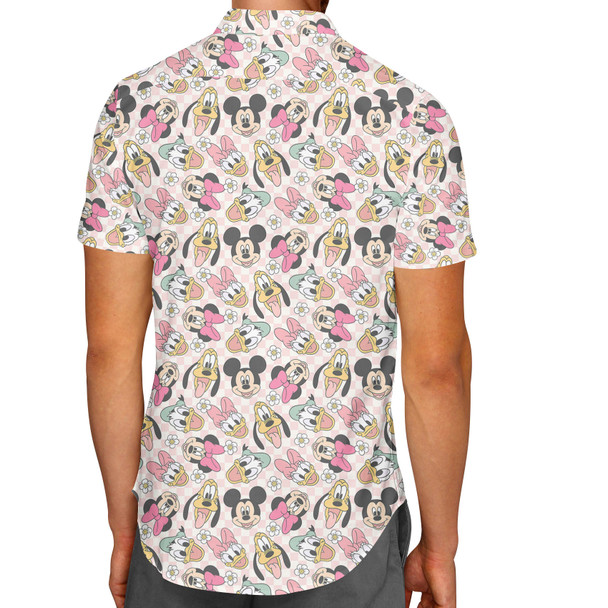 Men's Button Down Short Sleeve Shirt - Spring Mickey and Friends