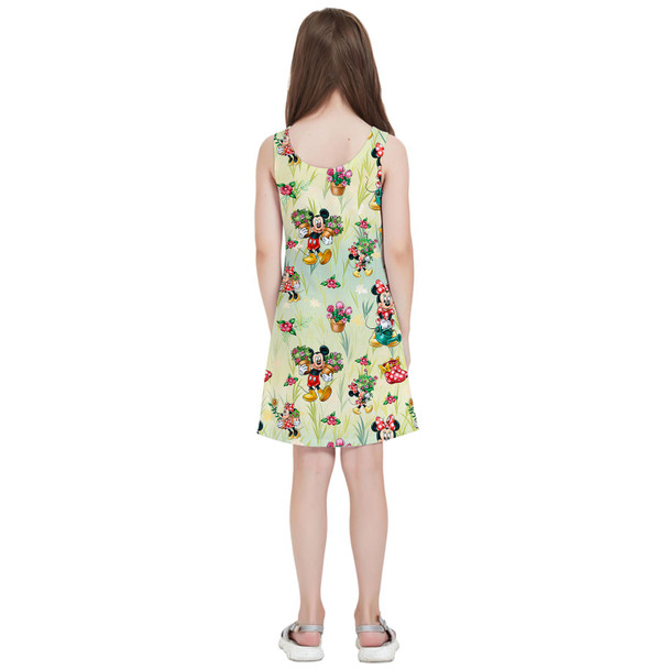 Girls Sleeveless Dress - Gardener Mickey and Minnie