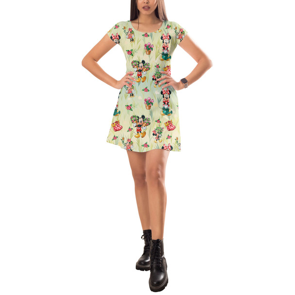 Short Sleeve Dress - Gardener Mickey and Minnie