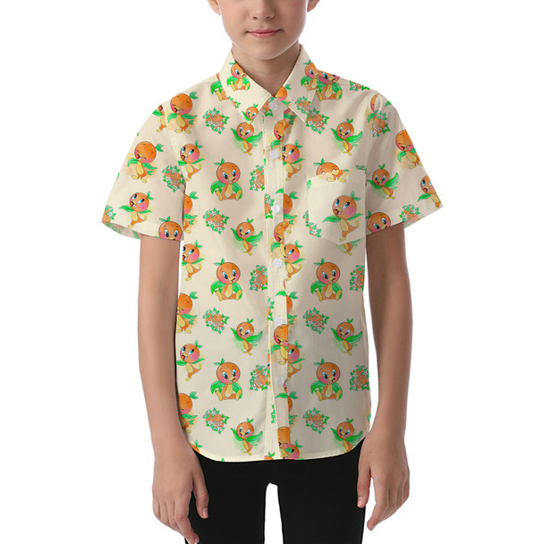 Kids' Button Down Short Sleeve Shirt - Little Orange Bird