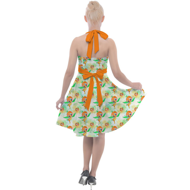 Halter Vintage Style Dress - Think (Orange) Bird Thoughts