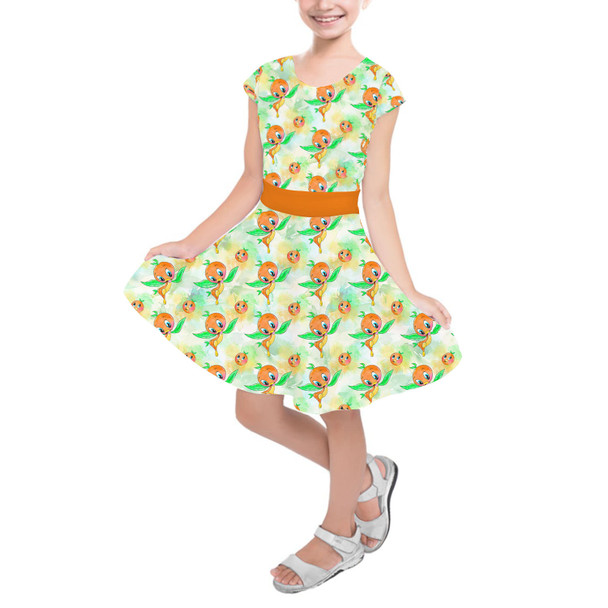 Girls Short Sleeve Skater Dress - Think (Orange) Bird Thoughts