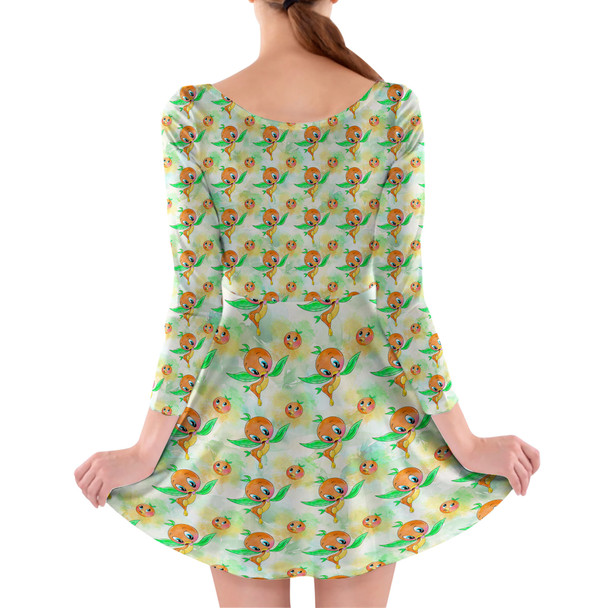 Longsleeve Skater Dress - Think (Orange) Bird Thoughts