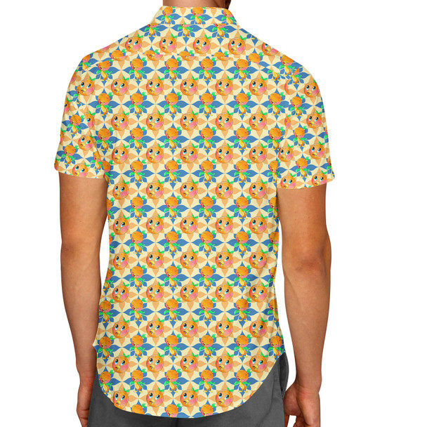 Men's Button Down Short Sleeve Shirt - Orange Bird Delight