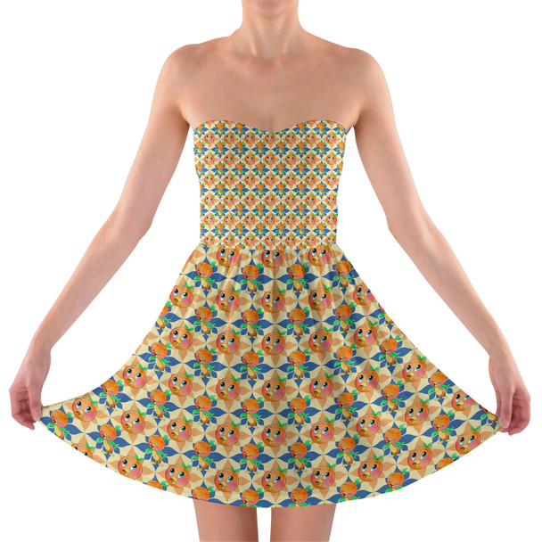 Sweetheart Strapless Skater Dress - Orange Bird Delight