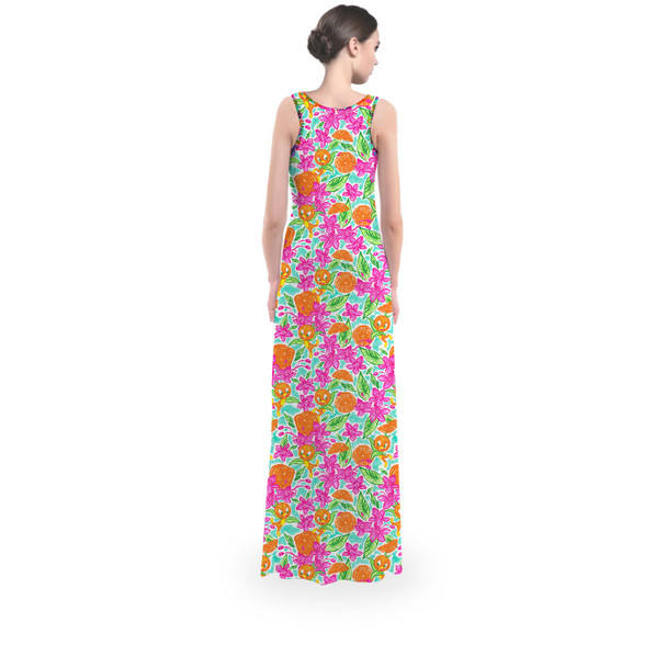 Flared Maxi Dress - Sunny Summer Orange Bird