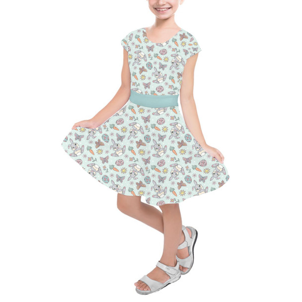 Girls Short Sleeve Skater Dress - Thumper Springtime