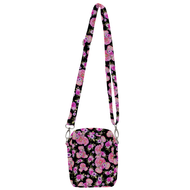 Belt Bag with Shoulder Strap - Fuchsia Pink Floral Minnie Ears