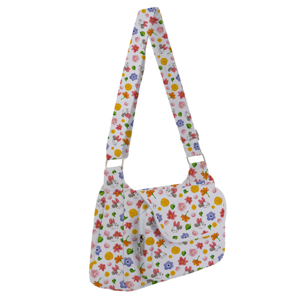 Shoulder Pocket Bag - White Floral Mickey & Minnie