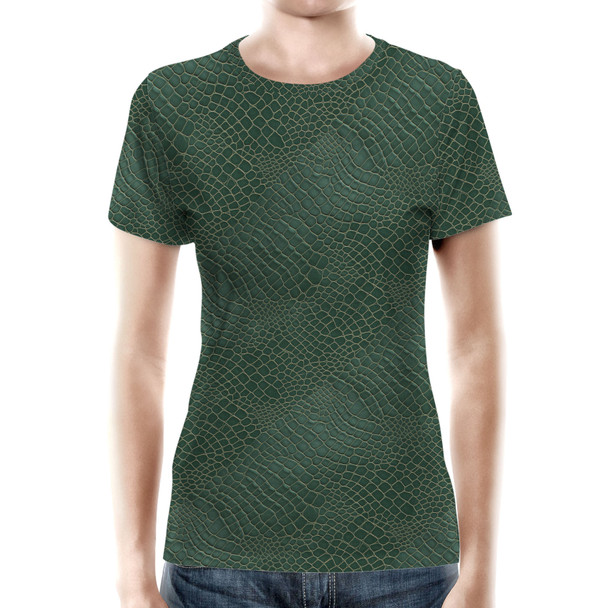 Women's Cotton Blend T-Shirt - Animal Print - Alligator