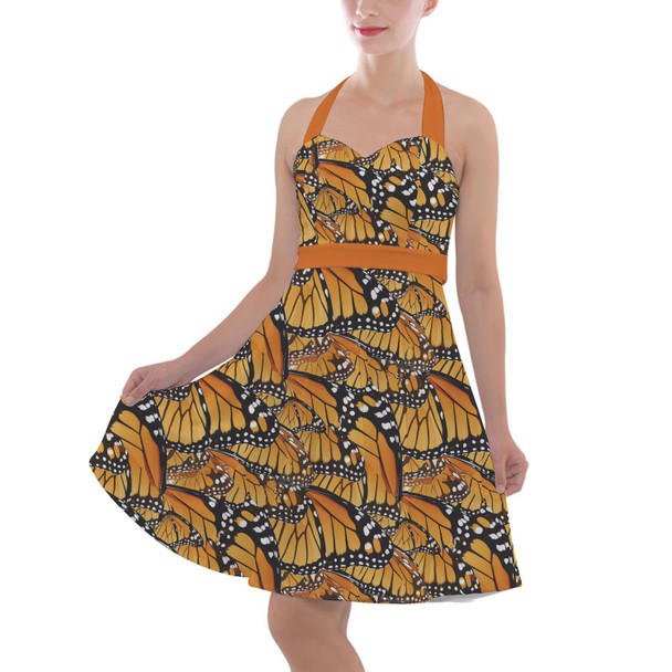Halter Vintage Style Dress - Animal Print - Monarch Butterfly