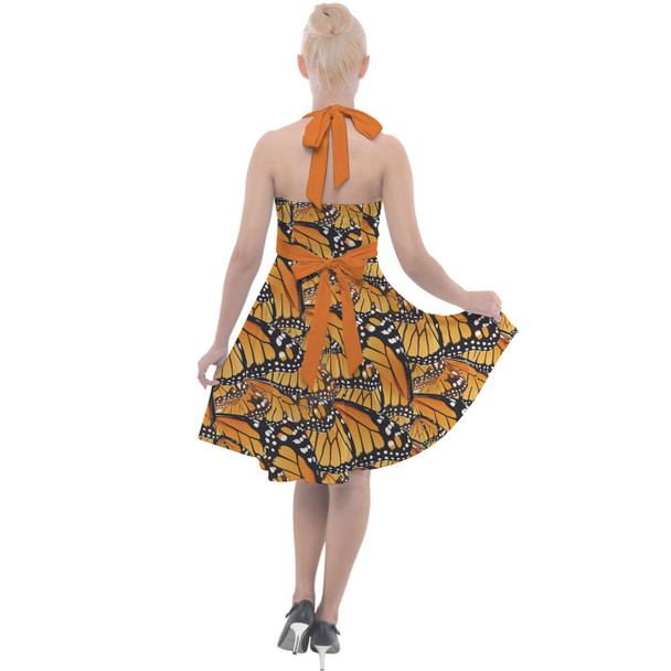 Halter Vintage Style Dress - Animal Print - Monarch Butterfly