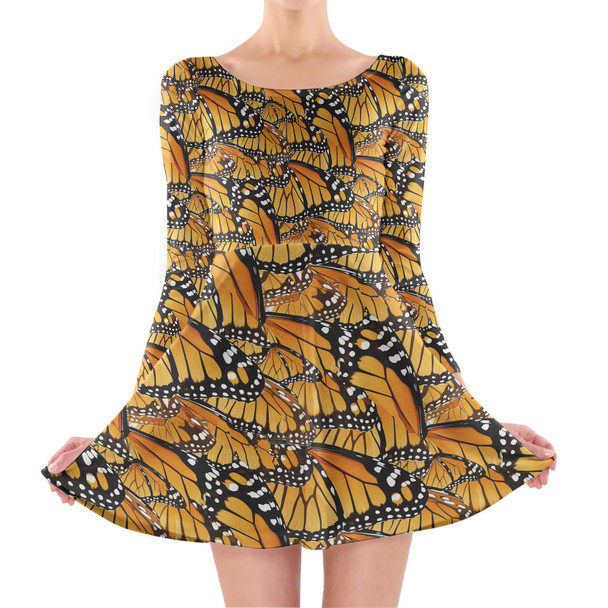 Longsleeve Skater Dress - Animal Print - Monarch Butterfly