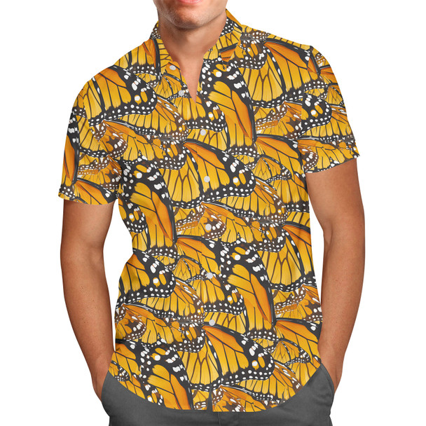 Men's Button Down Short Sleeve Shirt - Animal Print - Monarch Butterfly