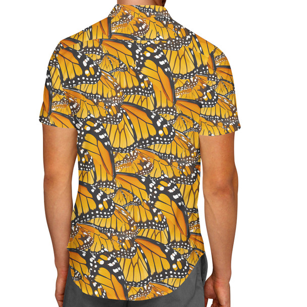 Men's Button Down Short Sleeve Shirt - Animal Print - Monarch Butterfly