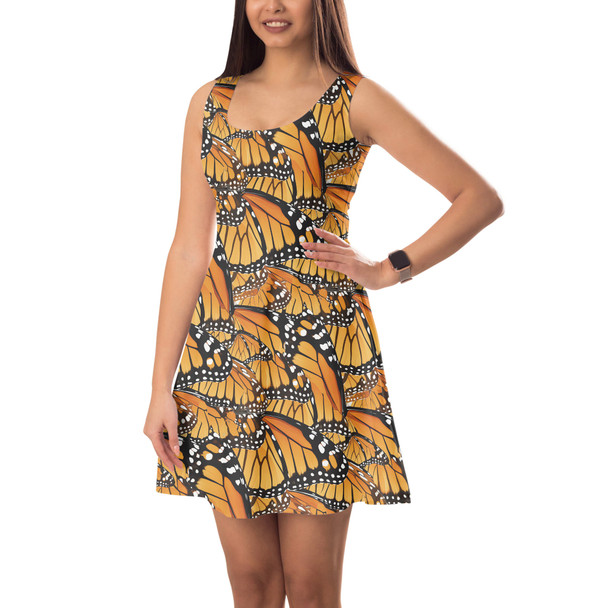 Sleeveless Flared Dress - Animal Print - Monarch Butterfly