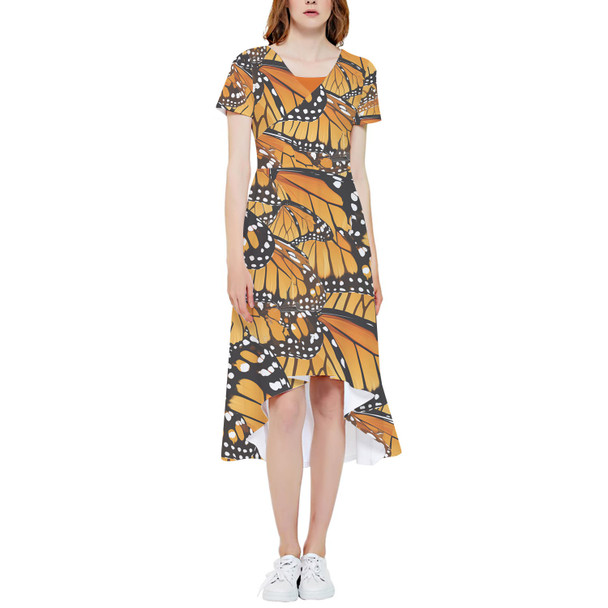 High Low Midi Dress - Animal Print - Monarch Butterfly