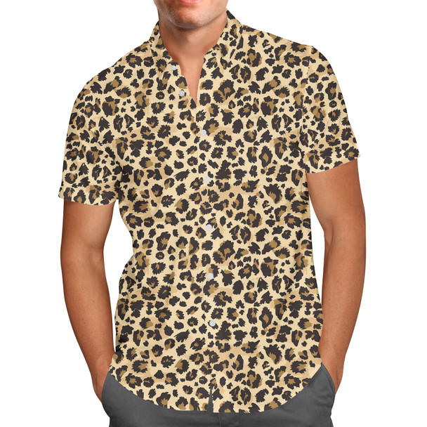 Men's Button Down Short Sleeve Shirt - Animal Print - Cheetah
