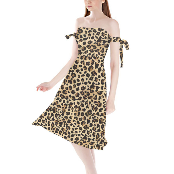 Strapless Bardot Midi Dress - Animal Print - Cheetah