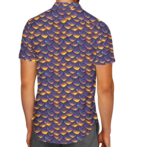 Men's Button Down Short Sleeve Shirt - Animal Print - Dragon