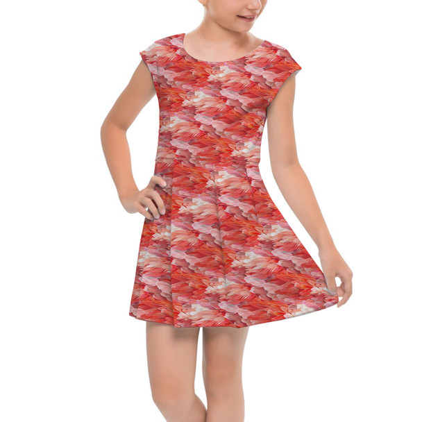 Girls Cap Sleeve Pleated Dress - Animal Print - Flamingo