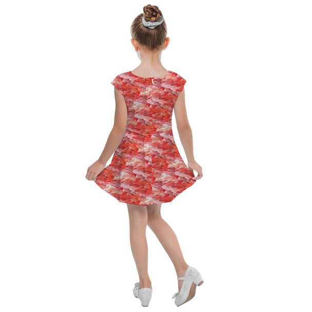 Girls Cap Sleeve Pleated Dress - Animal Print - Flamingo