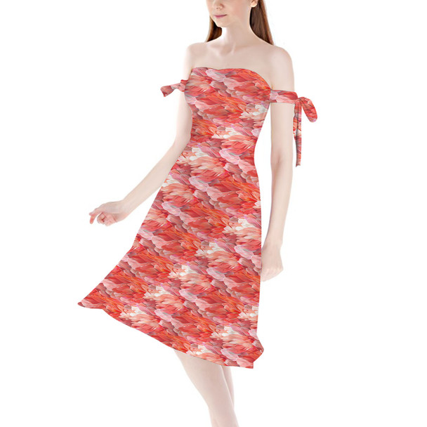 Strapless Bardot Midi Dress - Animal Print - Flamingo