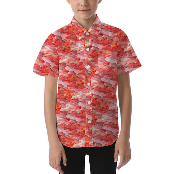 Kids' Button Down Short Sleeve Shirt - Animal Print - Flamingo