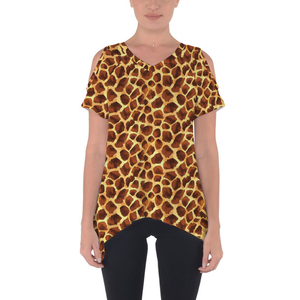 Cold Shoulder Tunic Top - Animal Print - Giraffe