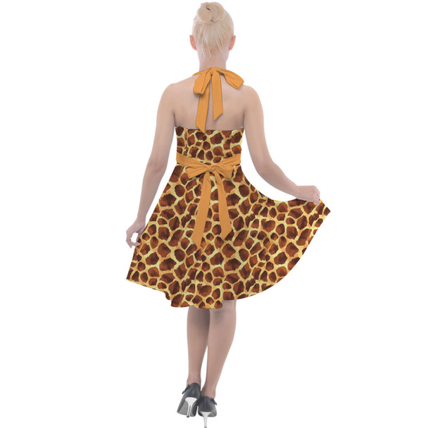 Halter Vintage Style Dress - Animal Print - Giraffe