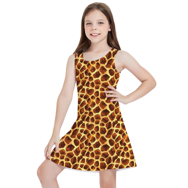 Girls Sleeveless Dress - Animal Print - Giraffe