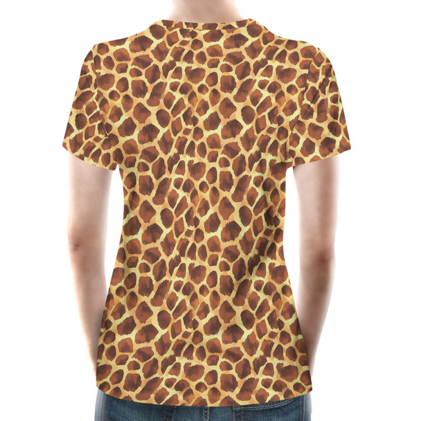 Women's Cotton Blend T-Shirt - Animal Print - Giraffe