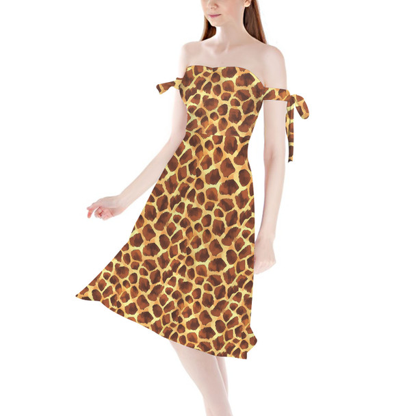 Strapless Bardot Midi Dress - Animal Print - Giraffe