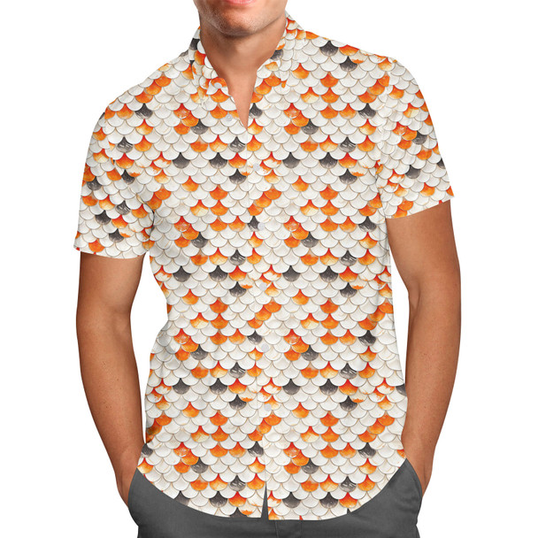 Men's Button Down Short Sleeve Shirt - Animal Print - Koi Fish