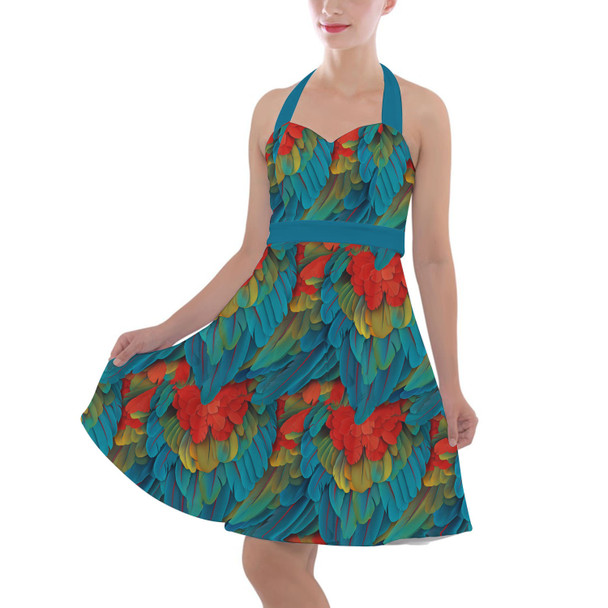 Halter Vintage Style Dress - Animal Print - Macaw Parrot