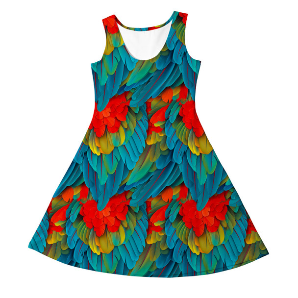 Girls Sleeveless Dress - Animal Print - Macaw Parrot