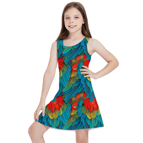 Girls Sleeveless Dress - Animal Print - Macaw Parrot