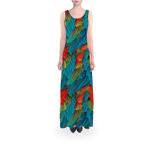 Flared Maxi Dress - Animal Print - Macaw Parrot
