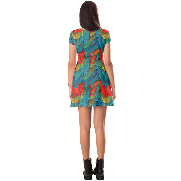 Short Sleeve Dress - Animal Print - Macaw Parrot