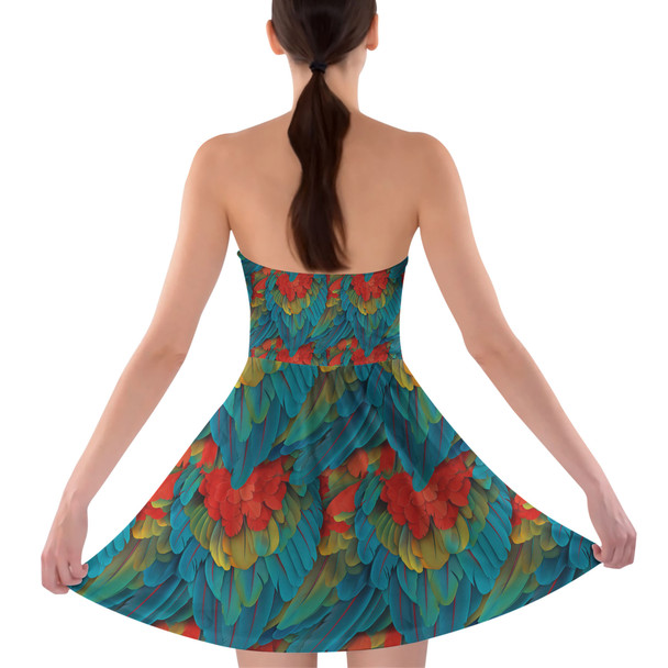 Sweetheart Strapless Skater Dress - Animal Print - Macaw Parrot